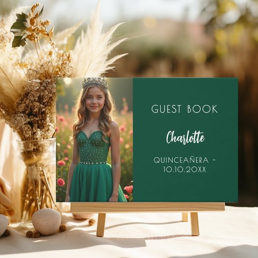 Smaragdgroene foto Quinceanera Guest Book Gastenboek