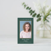 Smaragdgroene Foto Rouw Herdenkings Gebedskaarten Visitekaartje (Staand voorkant)
