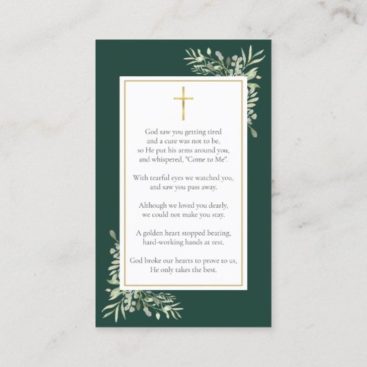 Smaragdgroene Foto Rouw Herdenkings Gebedskaarten Visitekaartje (Achterkant)