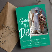 Smaragdgroene foto Save the date Uitnodiging