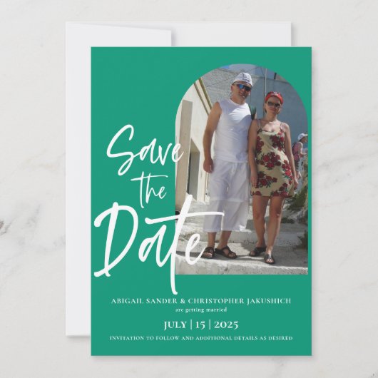 Smaragdgroene foto Save the date Uitnodiging (Voorkant)