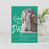 Smaragdgroene foto Save the date Uitnodiging (Staand voorkant)