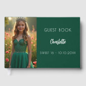 Smaragdgroene foto Sweet 16 Guest Book Gastenboek (Voorkant)