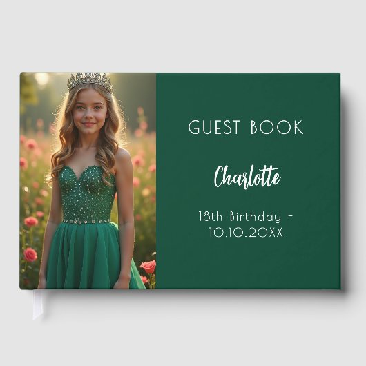 Smaragdgroene foto verjaardag gastenboek (Voorkant)