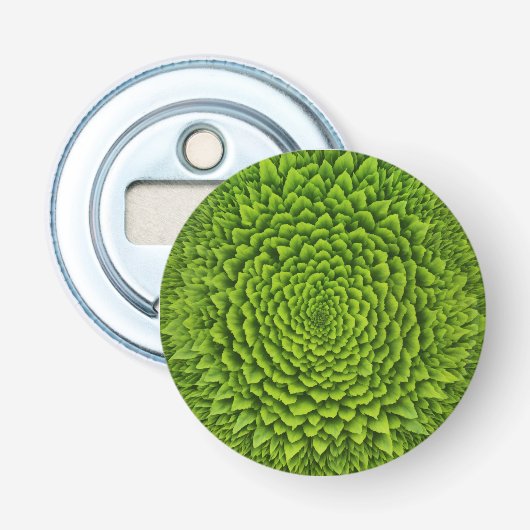 Smaragdgroene Fractale Bloei Button Flesopener (Voorkant)