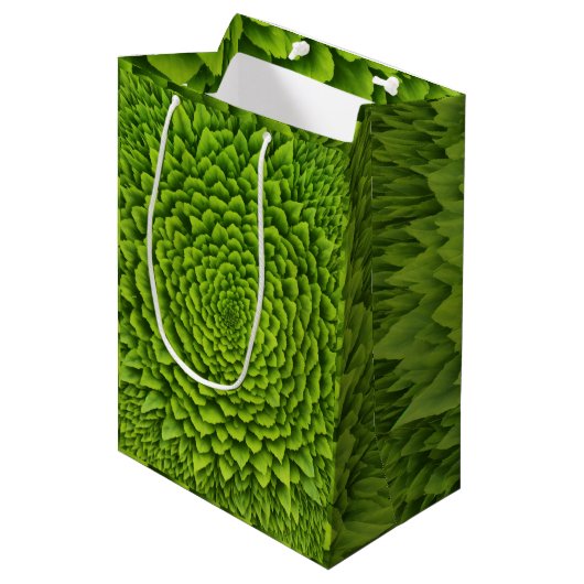Smaragdgroene Fractale Bloem Medium Cadeauzakje (Voorkant Gekanteld)
