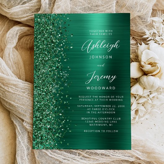 Smaragdgroene Geborstelde Metaal Glitter Script Br Kaart