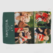 Smaragdgroene gepersonaliseerde naam fotocollage golfhanddoek (Horizontaal)