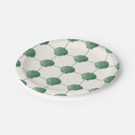 Smaragdgroene geschilderde kustzeeschelpen checker papieren bordje (Gekanteld)