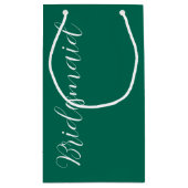 Smaragdgroene gestileerde script bruidsmeisje voor klein cadeauzakje (Achterkant)