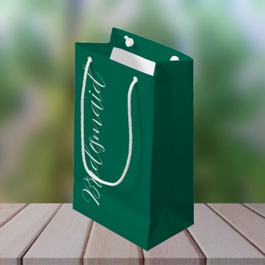 Smaragdgroene gestileerde script bruidsmeisje voor klein cadeauzakje