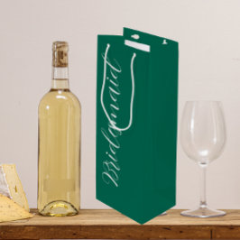 Smaragdgroene gestileerde script bruidsmeisje voor wijn cadeautas