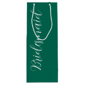 Smaragdgroene gestileerde script bruidsmeisje voor wijn cadeautas (Achterkant)