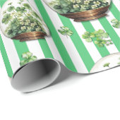 Smaragdgroene gestreepte malse klaver St. Patrick- Cadeaupapier (Rol Hoek)