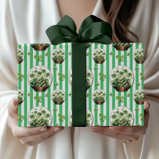 Smaragdgroene gestreepte malse klaver St. Patrick- Cadeaupapier