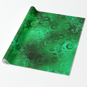 Smaragdgroene Glam Damast Patroon Cadeaupapier