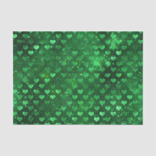 Smaragdgroene Glam Harten Patroon Tissuepapier (Voorkant)
