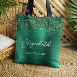 Smaragdgroene Glam Metallic Script Bruidsmeisje Tote Bag