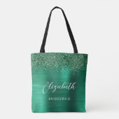Smaragdgroene Glam Metallic Script Bruidsmeisje Tote Bag (Achterkant)