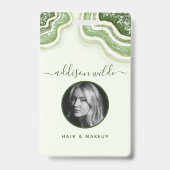 Smaragdgroene Glitter Agate Geode Luxe ID Badge (Voorzijde)