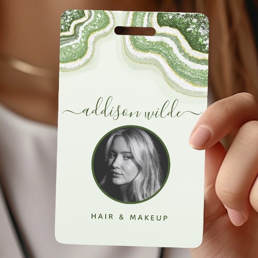 Smaragdgroene Glitter Agate Geode Luxe ID Badge