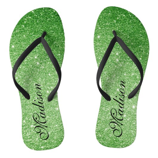 Smaragdgroene Glitter Glamour & Glans Persoonlijk Teenslippers (Voetbed)