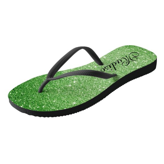 Smaragdgroene Glitter Glamour & Glans Persoonlijk Teenslippers (Schuin)