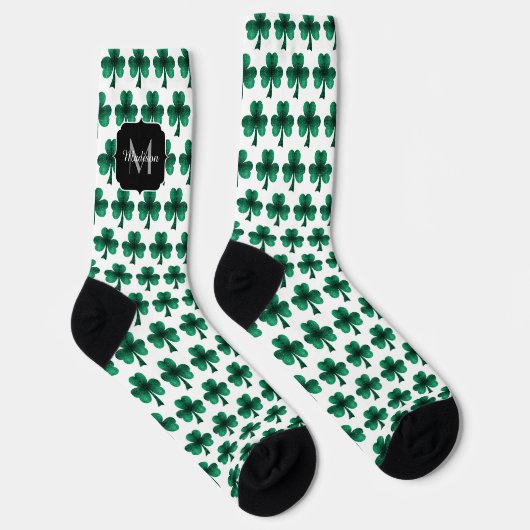 Smaragdgroene Glitter Klaver Monogram Sokken (Rechts)