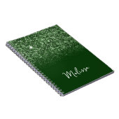 Smaragdgroene Glitter Ombre Script Naam Notitieboek (Rechterzijde)