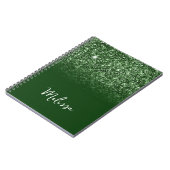 Smaragdgroene Glitter Ombre Script Naam Notitieboek (Linkerzijde)