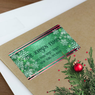 Smaragdgroene Glitter Sneeuwvlok Kerst Adres Etiket