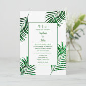 Smaragdgroene glitter tropische palmblad bruiloft kaart (Staand voorkant)