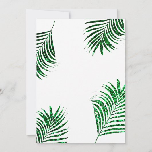 Smaragdgroene glitter tropische palmblad bruiloft kaart (Achterkant)