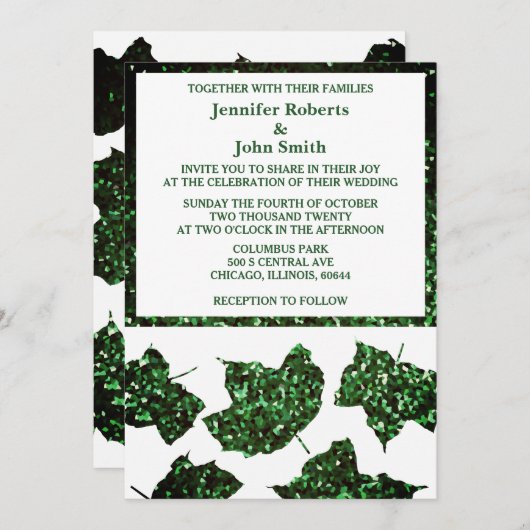 Smaragdgroene glitter val bladeren elegante bruilo kaart (Voorkant / Achterkant)