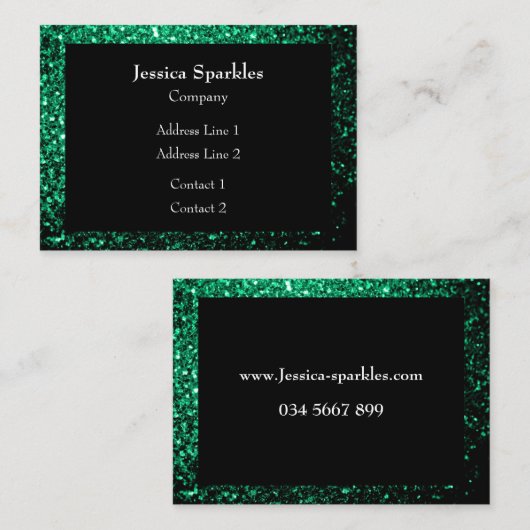 Smaragdgroene glitters glinsterend frame Zwart Visitekaartje (Voorkant / Achterkant)