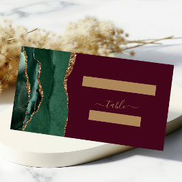 Smaragdgroene Goud Agaat Burgundy Bruiloft Tafel Plaatskaartje
