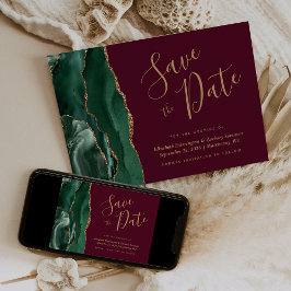 Smaragdgroene goud agaat burgundy save the date kaart