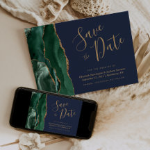 Smaragdgroene goud agaat Navyblauw Save the Date