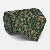 Smaragdgroene Goud Art Deco Gatsby Geometrisch Stropdas (Opgerold)
