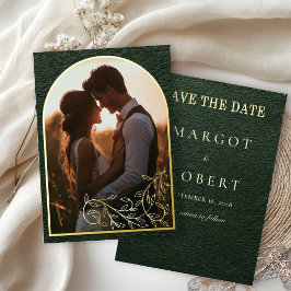 Smaragdgroene goud folie foto save the date uitnodiging