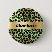 Smaragdgroene goud luipaard jachtluipaard patroon  ronde button 5,7 cm (Voorkant)