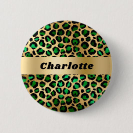 Smaragdgroene goud luipaard jachtluipaard patroon  ronde button 5,7 cm