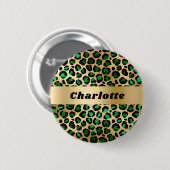 Smaragdgroene goud luipaard jachtluipaard patroon  ronde button 5,7 cm (Voorkant /achterkant)