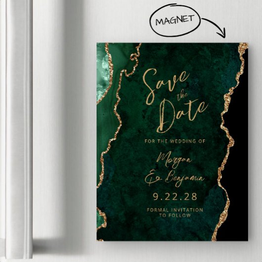 Smaragdgroene goudagaat magnetische Save the Date