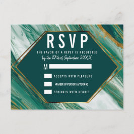 Smaragdgroene Gouden Abstracte Agate Marmer RSVP Uitnodiging Briefkaart