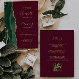 Smaragdgroene Gouden Agaat Burgundy QR Code Trouwe Kaart