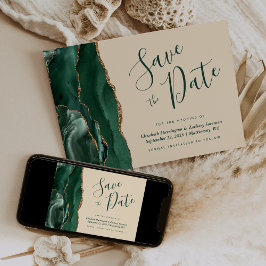 Smaragdgroene gouden agaat champagne save the date kaart