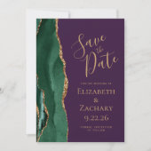 Smaragdgroene gouden agaat paarse bewaar de datum save the date (Voorkant)