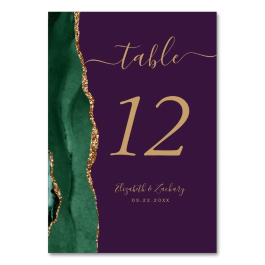 Smaragdgroene gouden agaat Paarse bruiloft Kaart (Achterkant)