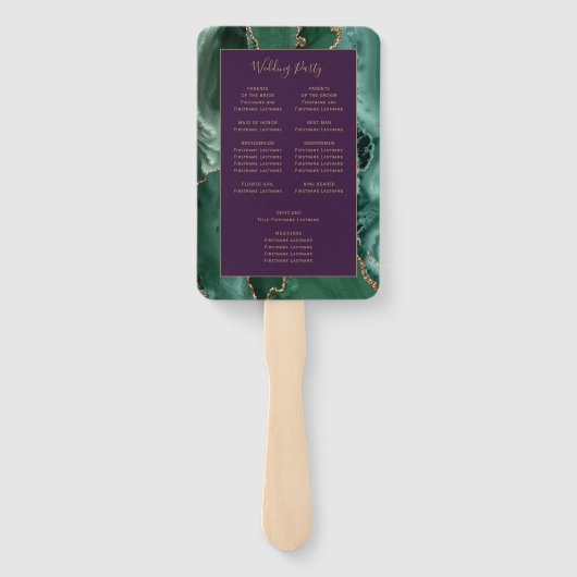 Smaragdgroene gouden agaat Paarse bruiloft program Handwaaier (Achterkant)